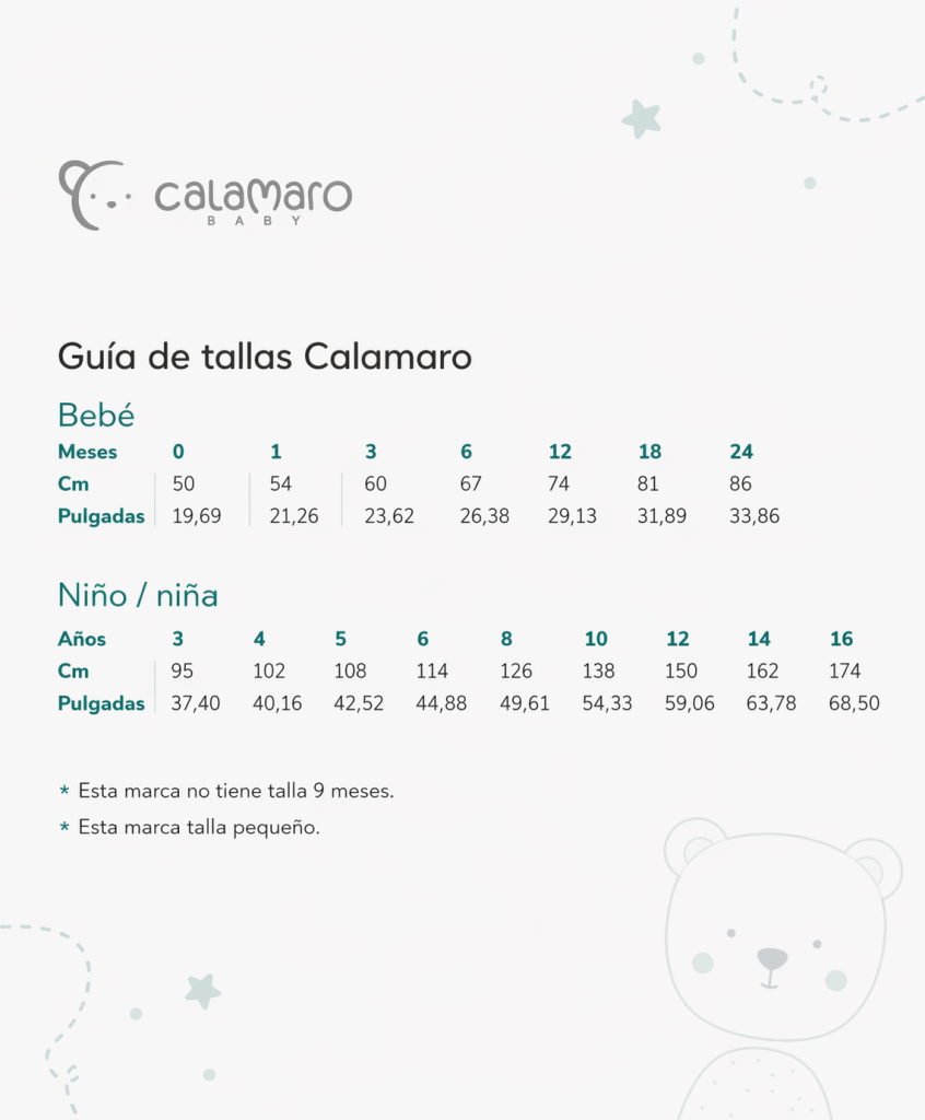 guia de tallas calamaro