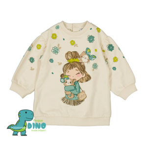 sudadera vestido flores niña crudo