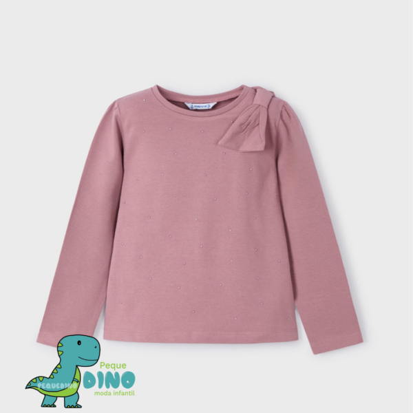 Camiseta Manga Larga Lazo Hombro Niña Rosa Mayoral – Pequedino