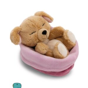 peluche perrito durmiendo cesta rosa NICI
