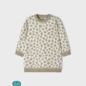Vestido Punto Leopardo Bebé Niña Verde Kaki