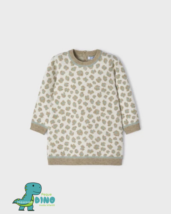 Vestido Punto Leopardo Bebé Niña Verde Kaki