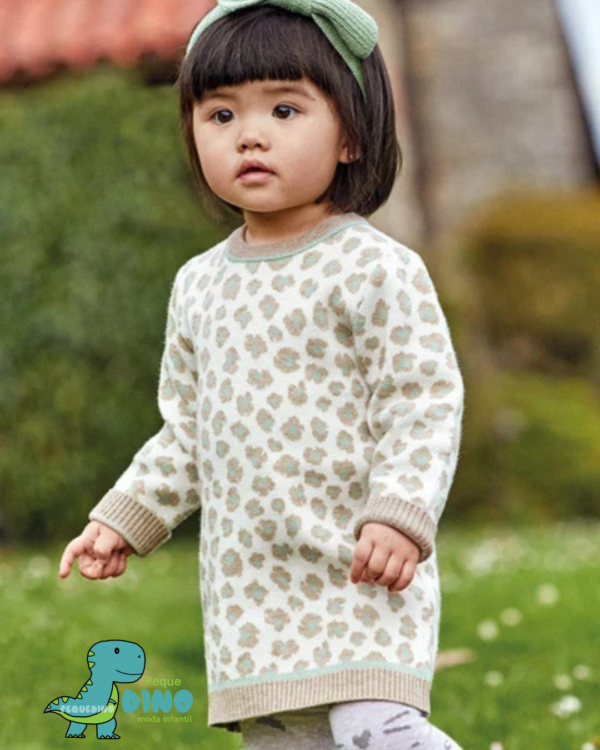 Vestido Punto Leopardo Bebé Niña Verde Kaki